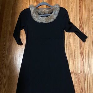 Karen Kane black dress with fur collar
